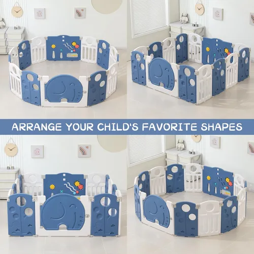 Vista 2 de LulliSpace Corralito para bebés, para niños y niños pequeños, patio de juegos seguro, puertas de seguridad para interiores y exteriores, área Azul