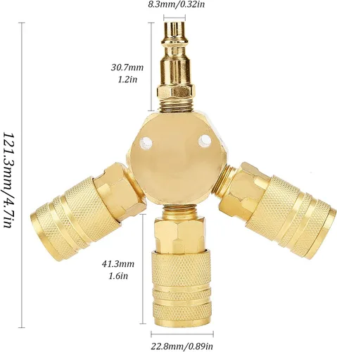 Vista 2 de Pacify Colector de aire de 3 vías Acero 1/4 '' Divisor de manguera de aire universal Compresor de aire Accesorios de conexión rápida Divisor