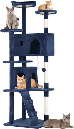Vista 25 de BestPet Torre para Gatos de 36" Beige Torre Resistente para Gatos de Múltiples Niveles con Casita de Felpa, Percha Acogedora, Postes