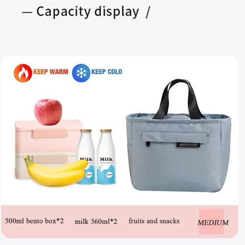 Vista 3 de Bolsa de almuerzo para adultos, bolsa térmica con aislamiento, bolsas de almuerzo reutilizables para mujeres/hombres para oficina, trabajo, picnic