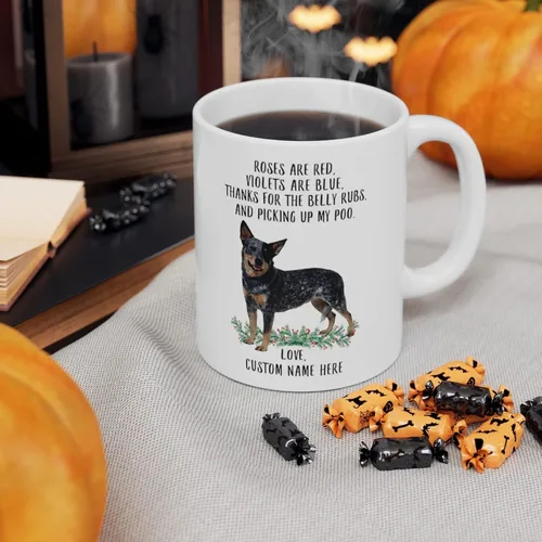 Vista 7 de Regalos divertidos para los amantes de las mascotas Queensland Blue Heeler Black Merle con nombre personalizado Roses Are Red Violets Are Blue Dog