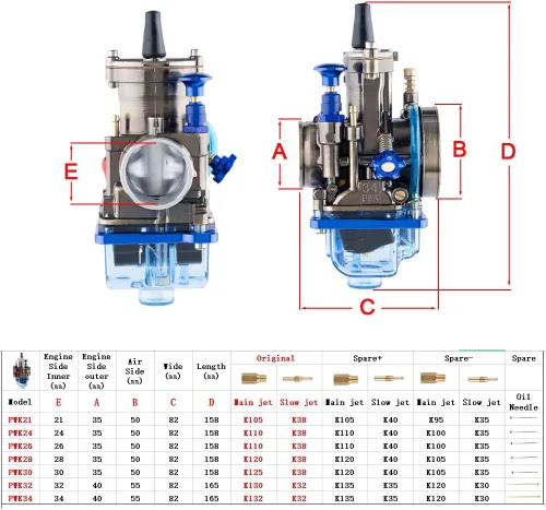 Vista 2 de Carburador PWK de 30 mm de rendimiento de mejora de carreras con chorros de carburador universal para motores de 125 cc a 250 cc 2T 4T para Dirt Azul