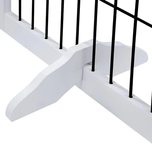 Vista 6 de BeeNbkks - Puerta extra ancha para mascotas, barrera independiente de 6 paneles para perros con puerta Heavy-Duty Wooden Indoor Playpen with Metal