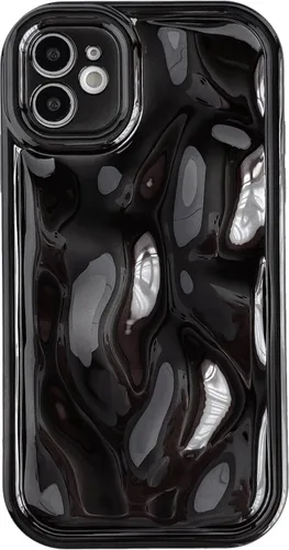 Vista 11 de Caseative Funda para iPhone 11, color negro Galjanoplastia de cromo suave de la burbuja del meteorito de la onda de la ondulación