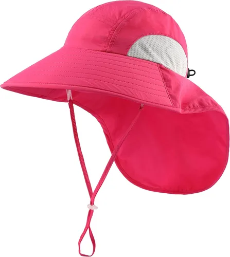 Vista 5 de Connectyle Sombrero de sol con protección UV de ala grande para niños con solapa para el cuello, gorra de pesca de malla Azul