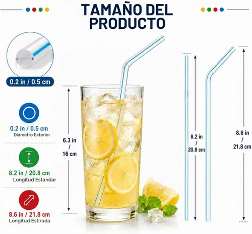 Vista 2 de Paquete de 600 pajitas de plástico flexibles de 8 pulgadas, pajitas