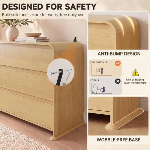 Vista 6 de JUMMICO Cómoda natural para dormitorio, cómoda de madera de 47.2 pulgadas
