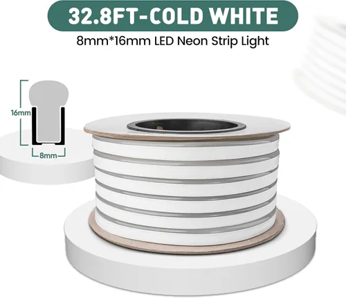 Vista 2 de GZBtech Tira de luces LED de neón flexible 10M, luz de tira impermeable AC 110-120V, 120 LEDs/M, iluminación de neón cortable y conectable para uso