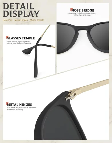 Vista 3 de ANYLUV Gafas de sol polarizadas para mujer, ligeras, redondas, con protección UV, paquete de 3