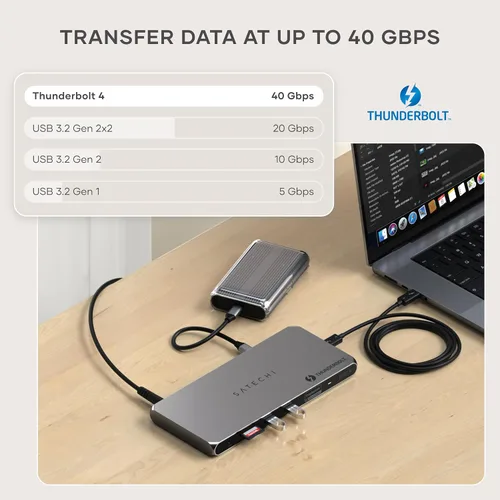 Vista 5 de Satechi Dock Thunderbolt 4 Carga de 100W, Monitor Dual HDMI 4K/60Hz, Transferencia de Datos 40Gbps, 2 USB-A 3.2, Ethernet, Dock Thunderbolt 4