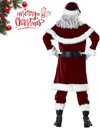 Vista 4 de ALANANO Deluxe Santa Claus Costume 12 pcs Christmas Velvet Santa Suit for Men