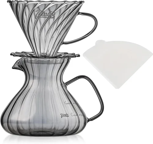 Vista 8 de Bincoo Juego de cafetera para verter con gotero tamaño 0.1 fl oz, juego de servidor de café de vidrio cónico de 60 ángulos con soporte y papel