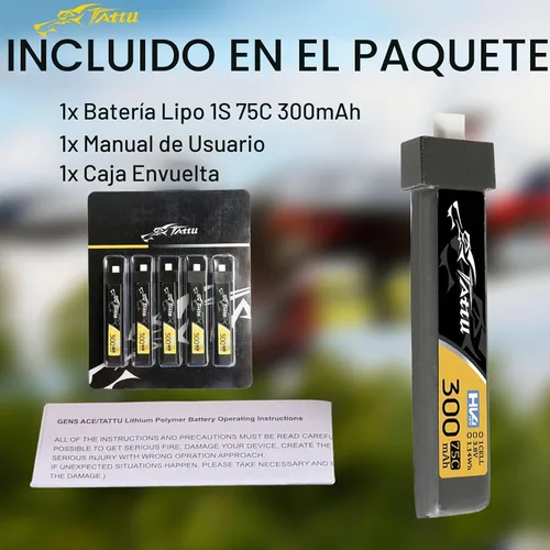 Vista 6 de TATTU 300mAh 3.8V Alto Voltaje 75C 1S1P Lipo Batería con BT 2.0 Plug (5pcs)