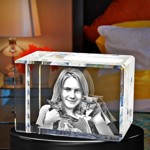 Vista 6 de Foto 3D personalizada grabada con láser en forma rectangular de cristal para cumpleaños, aniversario, regalos de boda, San Valentín, Navidad