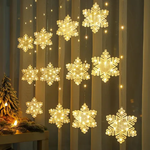 Vista 7 de BLOOMWIN Luces de ventana de decoración de Navidad de 10 pies, 12 copos de nieve, luces de carámbano, luces USB de cortina de Navidad