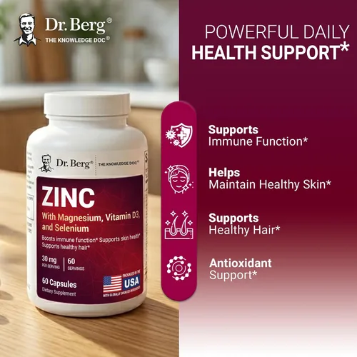 Vista 6 de Dr. Berg Zinc 30mg mejorado con magnesio, vitamina D3, selenio y cobre – Suplementos de zinc para hombres y mujeres – Zinc quelado para apoyo