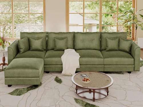 Vista 36 de LLappuil Sofá seccional modular con asientos de almacenamiento, sofá seccional convertible modular en forma de U de pana para sala de estar, sofá