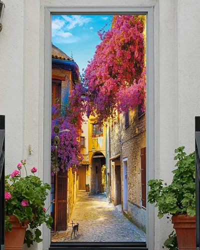 Vista 27 de FLFK Adhesivo para puerta – Puerta vintage beige, mural para despegar y pegar, tamaño combinado 30 x 80 pulgadas, dividido en 2 piezas Mt5423