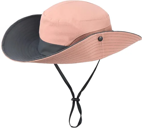 Vista 14 de Sombrero de pesca de playa de ala ancha para mujer, con protección UV, plegable, con agujero para cola de caballo