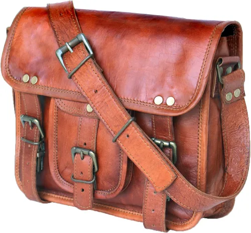 Vista 11 de Leather messenger bag laptop case office briefcase gift for men computer distressed shoulder bag