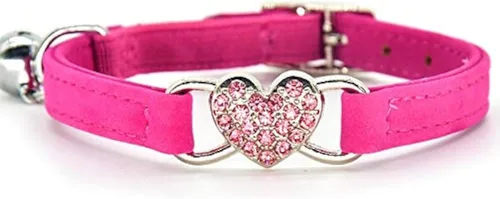 Vista 3 de CHUKCHI Collar de gato con corazón brillante con cinturón de seguridad y campana de 8 a 11 pulgadas