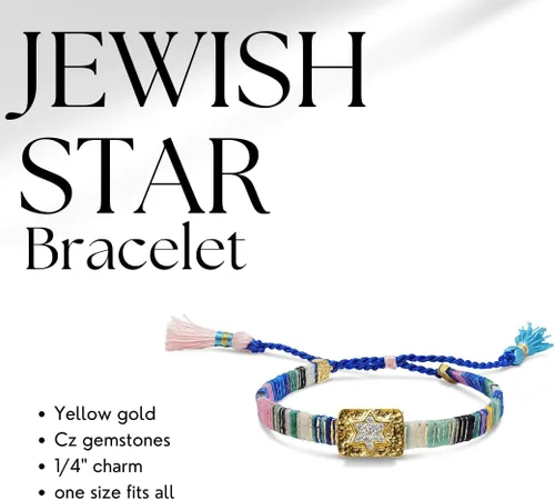 Vista 3 de Alef Bet by Paula Macrame Friendship Bracelet in Shades of Blue with Gold-plated Jewish Star of David Charm