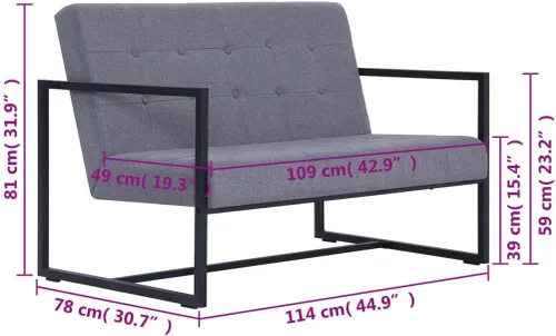 Vista 2 de CUSON Sofá de 2 plazas con reposabrazos Moderno sofá de 2 asientos con patas de metal Sofá de sala de estar de poliéster con marco de madera
