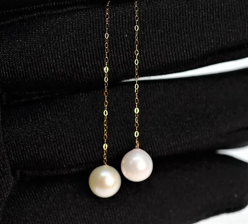 Vista 6 de Solid 18KT Gold Genuine Freshwater Pearl Threader Earrings for Women