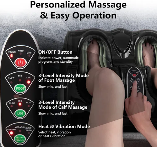 Vista 6 de Giantex Masajeador de pies y pantorrillas con calor, máquina masajeadora de pies Shiatsu con vibración, amasado profundo, modos de intensidad de 3