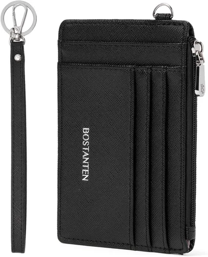 Vista 12 de BOSTANTEN Tarjetero para tarjetas de crédito para mujer, billetera de piel RFID, pequeña cartera delgada con llavero con ventana de identificación