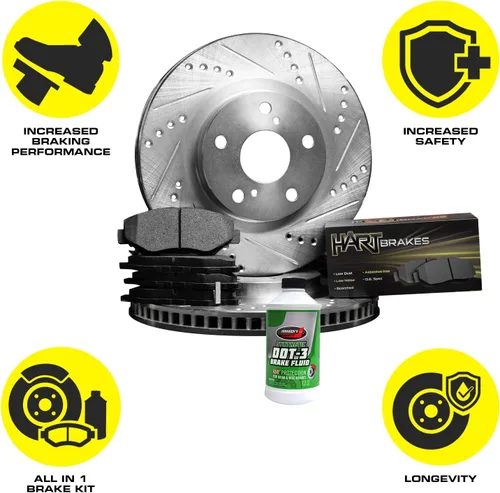 Vista 4 de Hart Brakes Kit de frenos y rotores traseros delanteros Pastillas de freno delanteras y traseras Rotores y pastillas de freno Pastillas