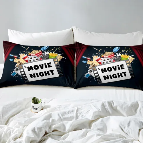 Vista 4 de Erosebridal Sábana bajera ajustable de noche de cine tamaño individual para niños y niñas, decoración de cine en casa, sábanas para amantes