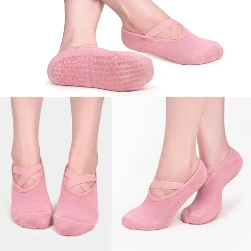Vista 2 de Diu Life Paquete de 3 calcetines de pilates de yoga con agarres para mujer, antideslizantes, entrenamiento, barra pura, ballet, danza, calcetines