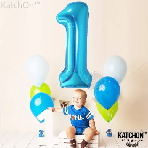 Vista 8 de KatchOn Globo azul del número 1 para decoraciones de primer cumpleaños, 40