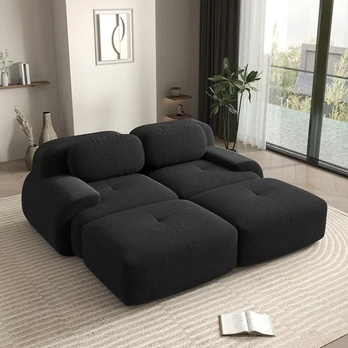 Vista 37 de Sofá biplaza moderno de 80 pulgadas para sala de estar, sofá de pana en forma de nube con asiento profundo, sofá modular negro, sofás de dos plazas