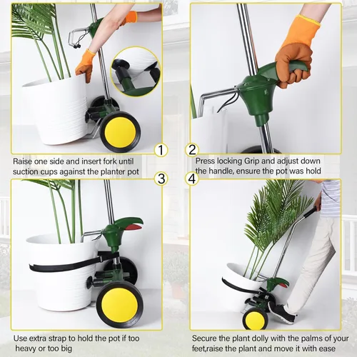 Vista 2 de Carrito para Plantas Rodante con Ruedas Resistente, Brazo de Agarre Ajustable Rodillos para Plantas de Exterior, Se Adapta a Macetas de 8" a 30