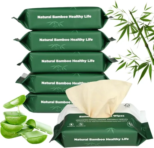Vista 8 de Toallitas desechables de bambú, seguras para sépticas, suaves y relajantes, botánicos y aloe, sin perfume, ecológicas, toallitas desechables a base