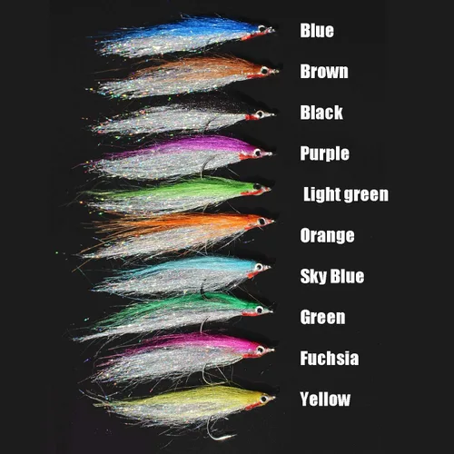 Vista 4 de Tigofly 10 piezas 10 colores 1/0 1.6 in gancho de alto carbono Holo plata salmón trucha lubina Steelhead Minnow pesca moscas señuelo conjunto