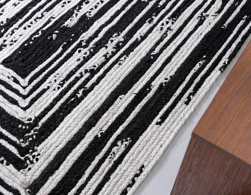 Vista 5 de Unique Loom Braided Chindi Collection Casual Modern Black Area Rug (9' 0 x 12' 0)