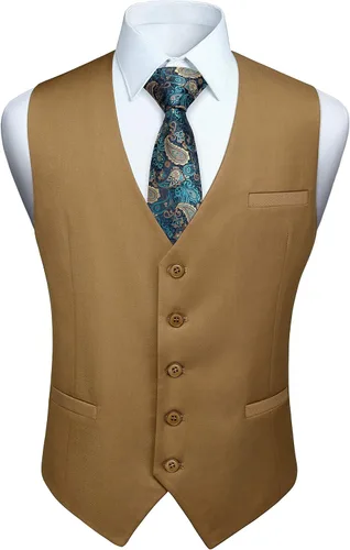 Vista 29 de HISDERN Vest 101 - Chaleco de traje ajustado para hombre con 3 bolsillos para negocios, formal, boda, baile de graduación y esmoquin casual a1-Negro