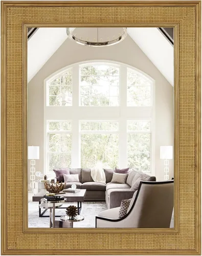Vista 13 de WallBeyond Espejo de Pared de Ratán Rectangular, Espejo de Ratán de 32 X 44 Pulgadas con Marco de Madera para Decoración de Pared, Baño, Sala