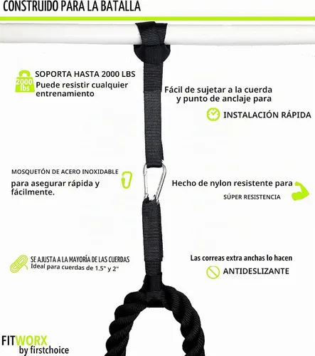 Vista 4 de Kit de correa de anclaje de cuerda de batalla con guía de entrenamiento de cuerda de batalla - FitWorx por RadBizz