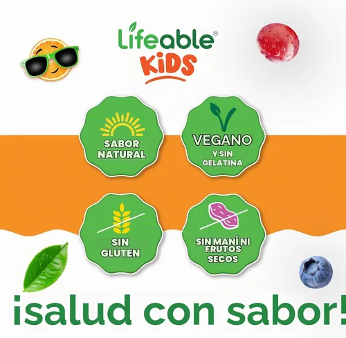 Vista 4 de Lifeable Complejo de vitamina B sin azúcar para niños Complejo B con vitamina C Vitaminas del complejo VIT B de gran sabor Apoyo energético
