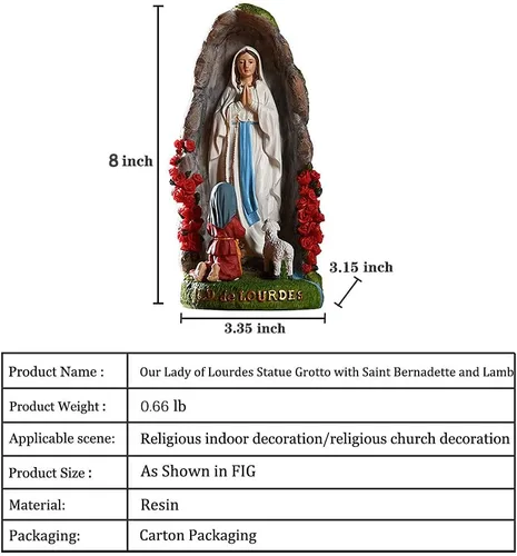 Vista 2 de Estatua de Nuestra Señora de Lourdes – Figura de resina de 8 pulgadas – Estatua de Santa Bernadette y María, escultura con pintura a mano – Regalo
