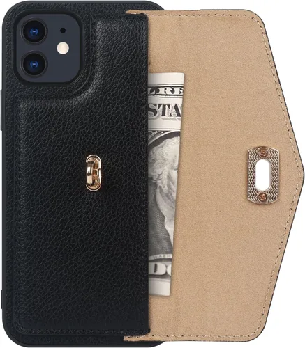 Vista 3 de LUVI Funda compatible con iPhone 13 con tarjetero para mujer con correa cruzada para el cuello, cordón, bolso de mano, correa de hombro de piel