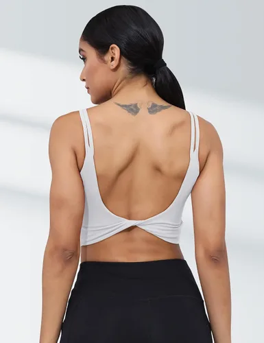 Vista 2 de LUYAA Sujetadores deportivos de entrenamiento para mujer, sin espalda, acolchados, para yoga, ombliguera, espalda baja, brasier para gimnasio