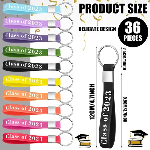 Vista 2 de Kisston 30 llaveros de graduación clase de 2023, llavero de goma de silicona, llavero de pulsera de clase 2023, colgante de sello de año 2023