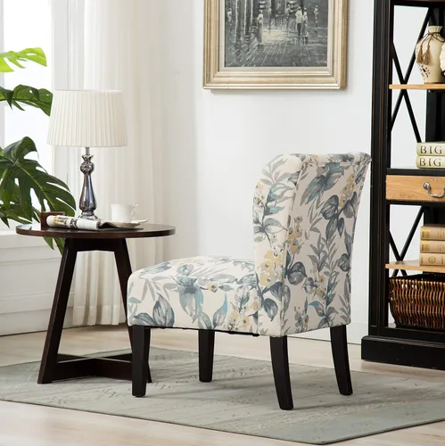 Vista 5 de Roundhill Furniture Silla de acento contemporánea sin brazos de tela con estampado Capa, hojas azules