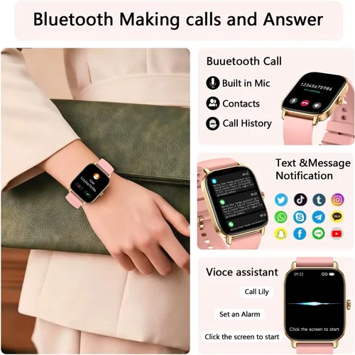 Vista 3 de Reloj inteligente para mujeres y hombres Fitness: hacer respuesta llamada, relojes digitales para hombre, resistente al agua, reloj inteligente