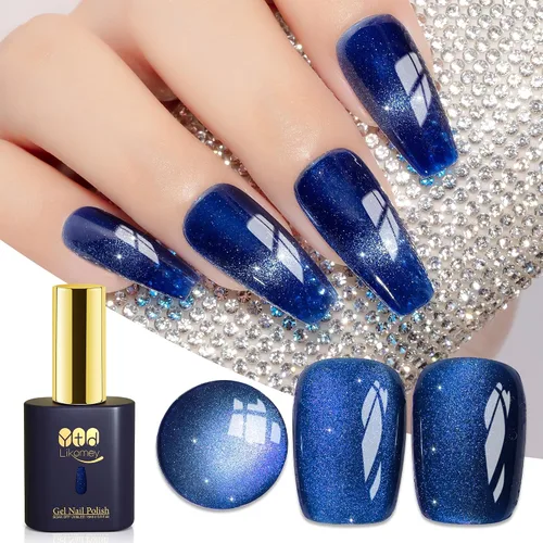 Vista 46 de YTD Likomey - Juego de esmaltes de uñas de gel de ojo de gato, 8 colores con purpurina magnética de cristal, borgoña, rojo, negro, verde, ciruela